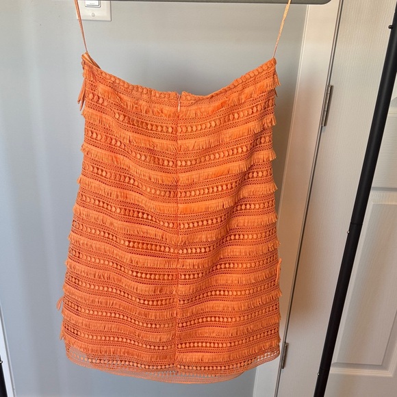 Anthropologie Let Me Be Vibrant Orange Fringe Strapless Mini Dress - Picture 5 of 6